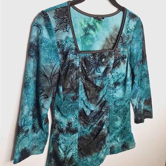 Vintage Y2K Sami & Jo Velvet Burnout Top Whimsygoth Fairy Square Neck Ruched PS - Picture 3 of 10